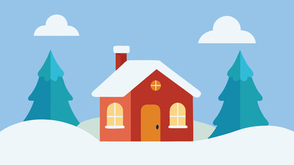 Peaceful snow house illustration in winter landscape design