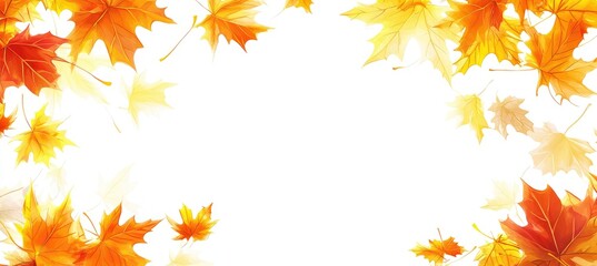 Fototapeta premium Falling autumn leaves against a white background