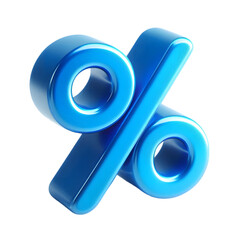 Glossy blue percentage symbol isolated on transparent background