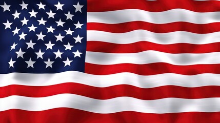 Fototapeta premium A waving American flag with red and white stripes and blue stars against a white background.