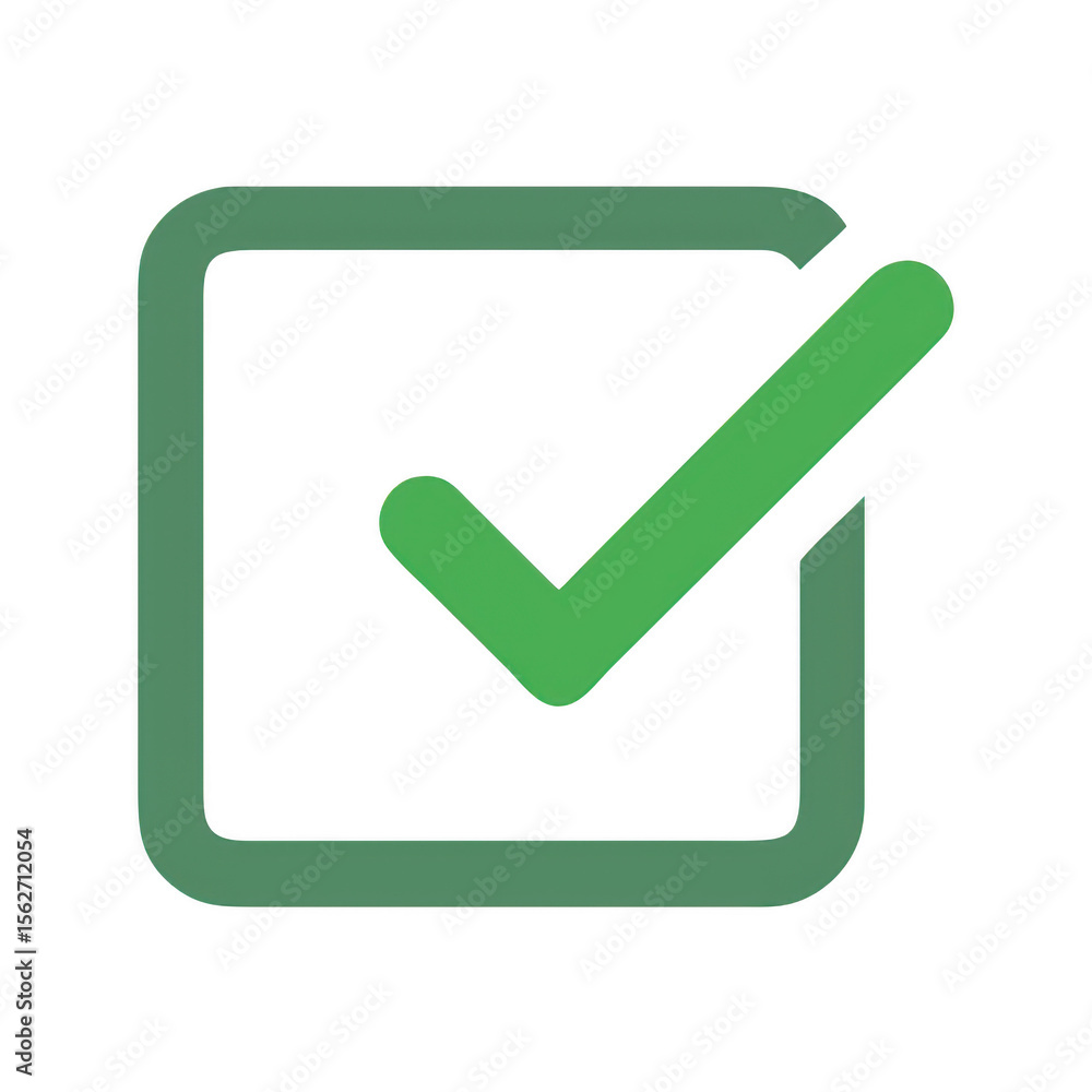 Poster green check mark inside square box isolated on transparent background