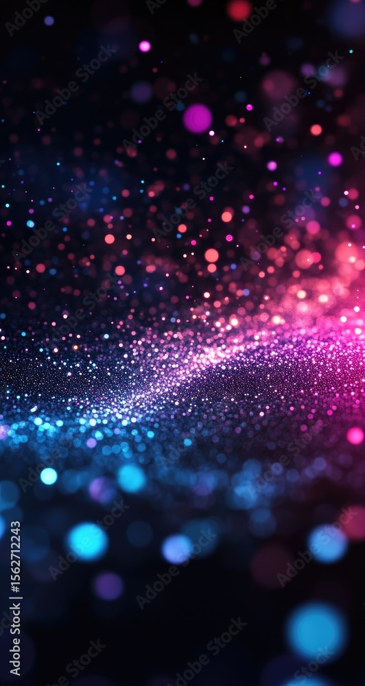 Poster abstract vibrant digital artwork. bokeh effect of colorful particles