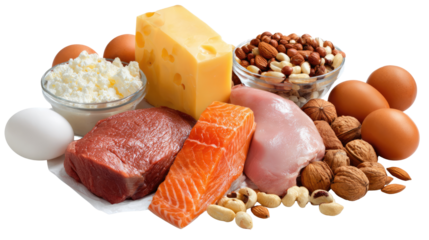 Protein Powerhouse: An array of protein-rich foods, beautifully arranged, showcases the diverse sources of essential nutrients vital for health, fitness, and overall well-being.