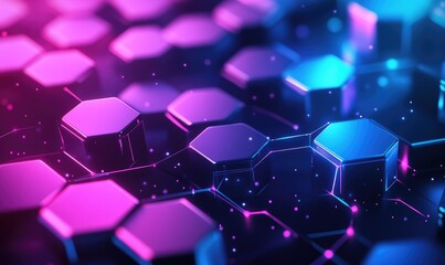 Hexagonal grid, vibrant colors, futuristic tech