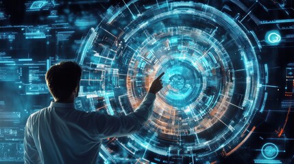 Man interacting with holographic interface