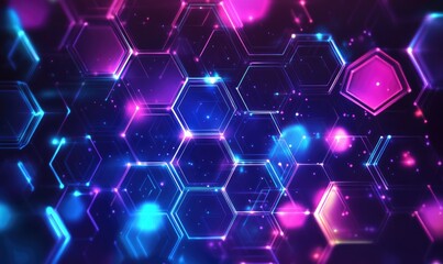 Abstract hexagonal network with vibrant neon colors