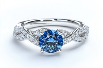 Elegant ring with blue sapphire and diamonds