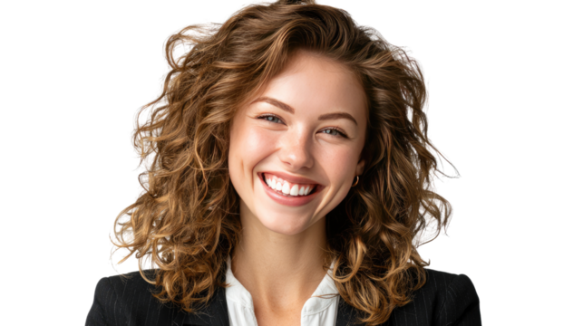 Radiant Smile of a Business Professional: A confident and poised female business professional radiates positivity with a genuine smile, embodying success and approachability.