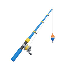 Blue fishing rod with orange and blue bobber isolated PNG with Transparent Background