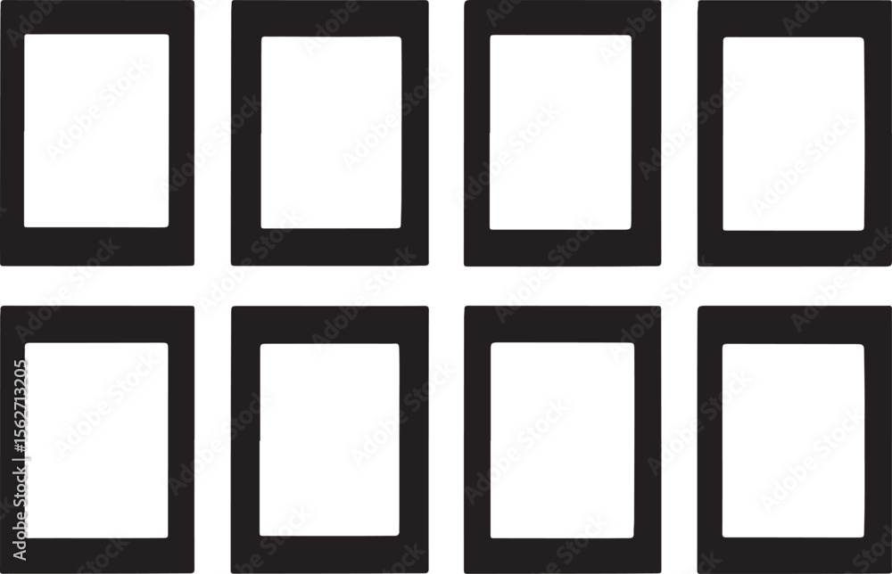 Poster eight empty black square frames arranged in two rows of four on a white background perfect for addin