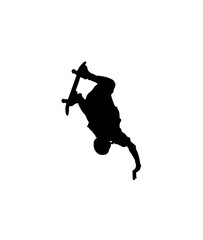 Silhouette of a skateboarder mid-air performing an acrobatic trick.