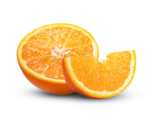 orange fruit half and slice on transparent background.
