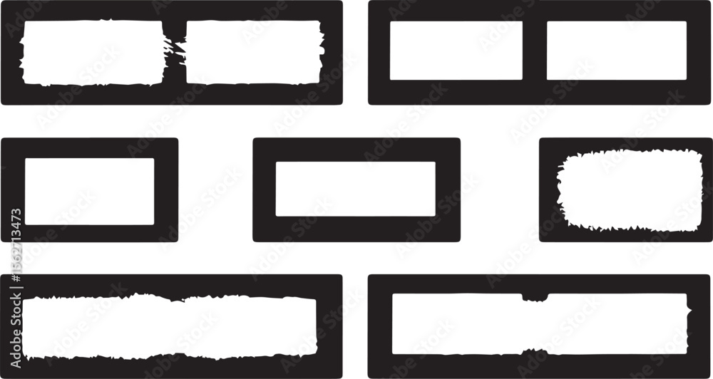Poster collection of black rectangular frames with distressed torn edges on a white background graphic desi