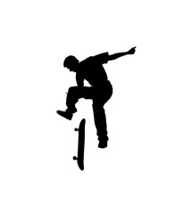 Silhouette of a skateboarder executing a daring mid-air trick, showcasing athleticism and skill.