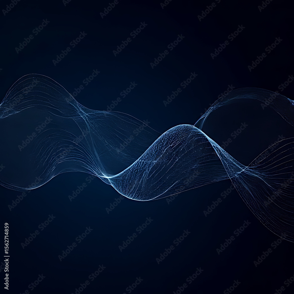 Poster abstract blue wave pattern on dark background graphic illustration of flowing lines and curves