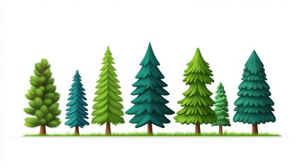Obraz premium Colorful Cartoon Trees with Various Shapes and Sizes on White Background