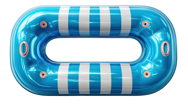 Inflatable Pool Floaty: A vibrant turquoise pool float, perfect for summer fun, features a design of white stripes, promising relaxation and joy.