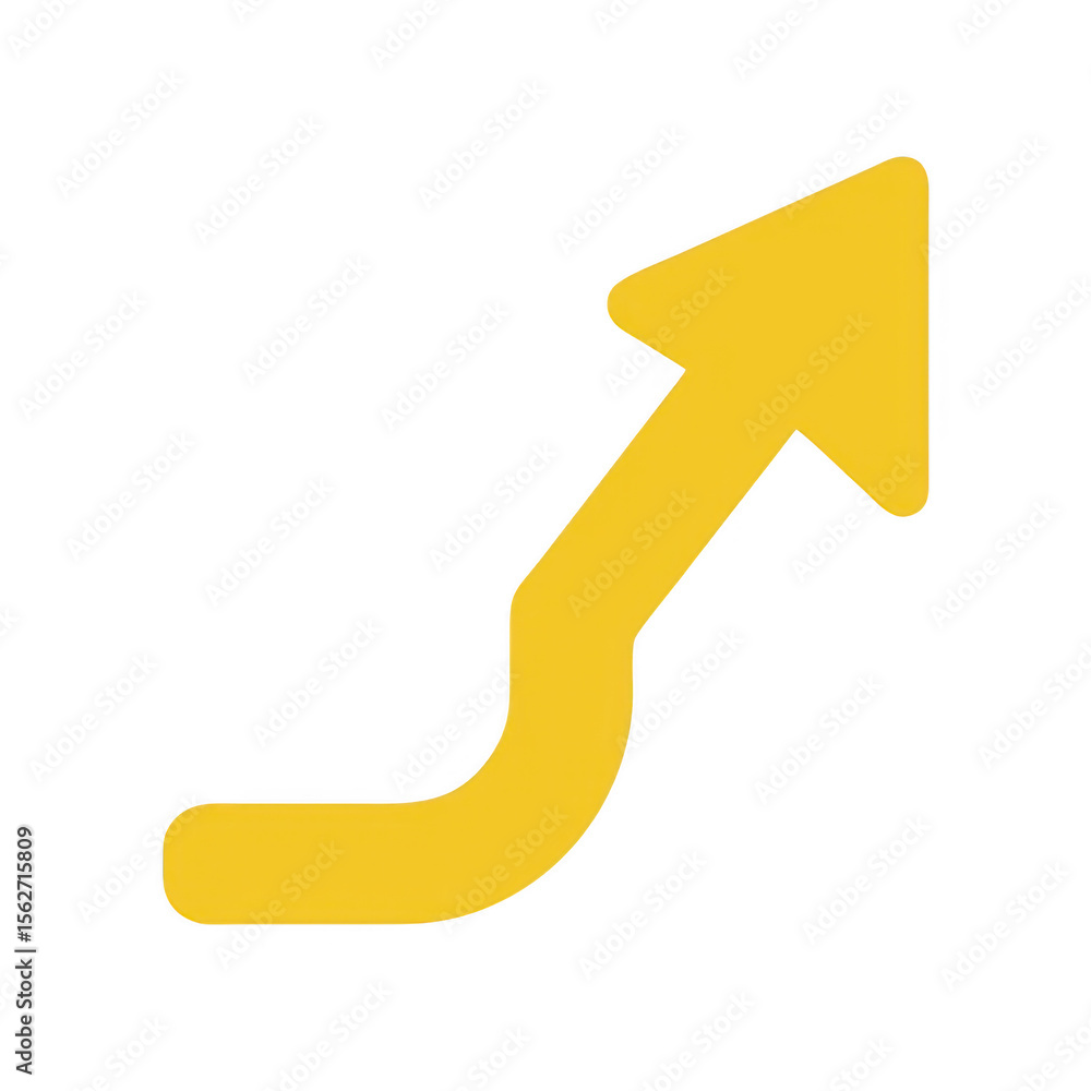 Aufkleber yellow curved arrow pointing upwards and to the right isolated on transparent background