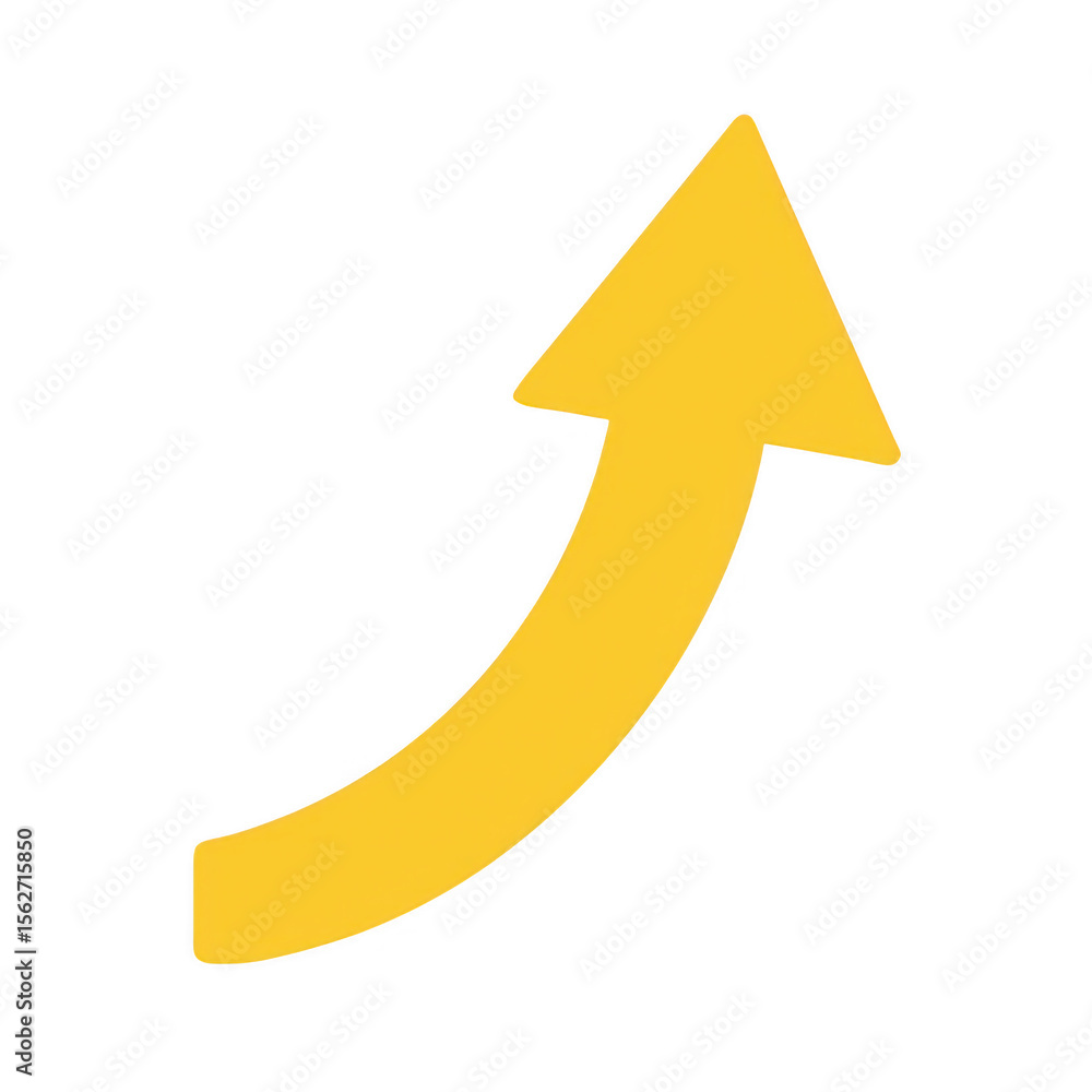 Poster yellow curved arrow pointing upwards isolated on transparent background