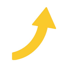 Yellow curved arrow pointing upwards isolated on transparent background