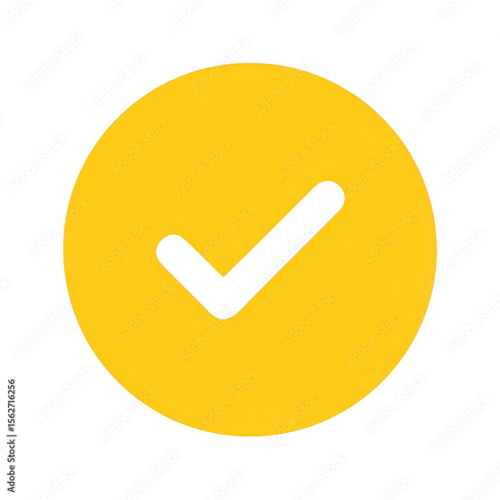 Poster yellow circle with black check mark isolated on transparent background