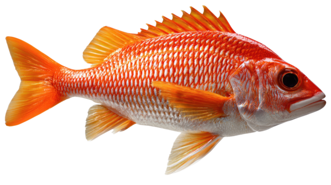 Red Snapper in Focus: A vibrant red snapper showcases its intricate scales and fins in sharp detail, highlighting the beauty of marine life.