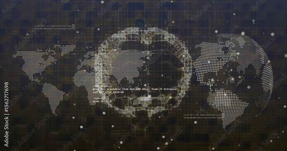Poster Drifting particles starting node network emerging and tracing brain outline, visualizing data flow