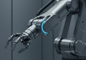 Closeup of robotic arm with metallic gripper