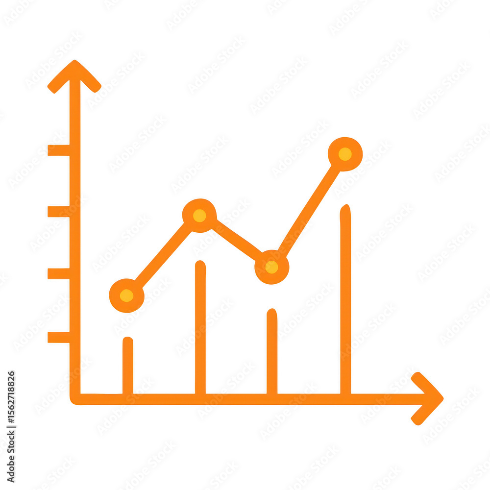 Poster orange line graph with data points isolated on transparent background