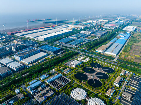 Modern Wastewater Treatment Plant with Solar Panels
