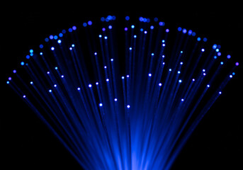 Abstract Blue Fiber Optics, Light Lines, Technology Background