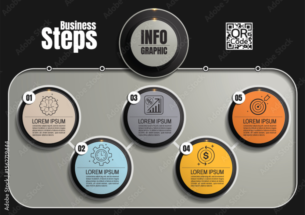 Canvas Prints 5 step circle infographic template for business presentation, timeline, workflow, clean vector illus