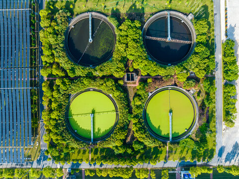 Modern Wastewater Treatment Plant with Solar Panels