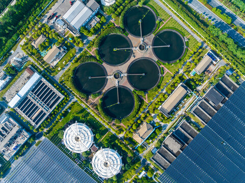 Modern Wastewater Treatment Plant with Solar Panels