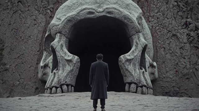 Entr&eacute;e d&rsquo;une grotte en forme de cr&acirc;ne g&eacute;ant
