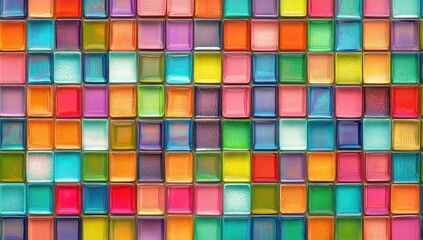 A vibrant, colorful mosaic of square tiles
