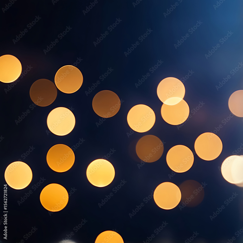 Poster golden bokeh lights glowing on a deep blue abstract background with smooth texture and modern design