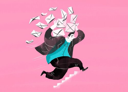office worker with a mountain of letters