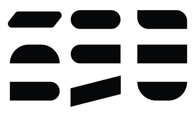 Collection of nine abstract black geometric shapes with rounded corners and straight edges