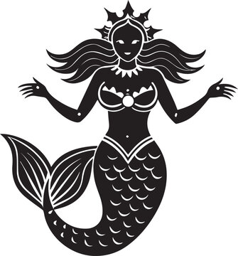 mermaid illustration, mermaid silhouette vector icon black and white full body