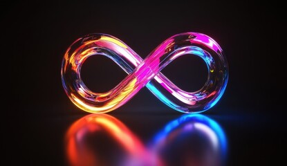 Infinity symbol, glowing, vibrant colors, 3D render