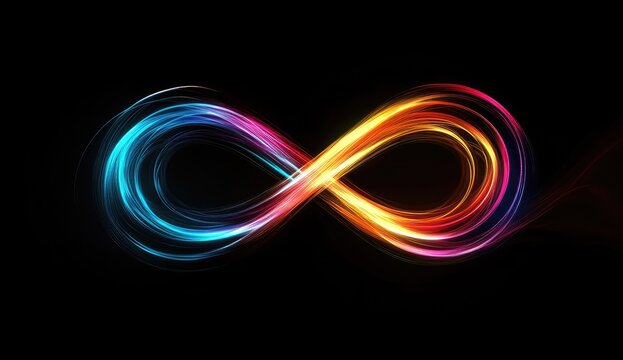 Abstract infinity symbol with vibrant, swirling, luminous lines - Powered by Adobe