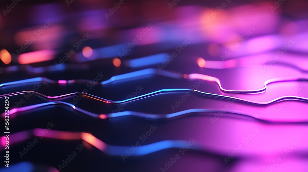 Poster abstract colorful wavy lines with light reflections in dark background