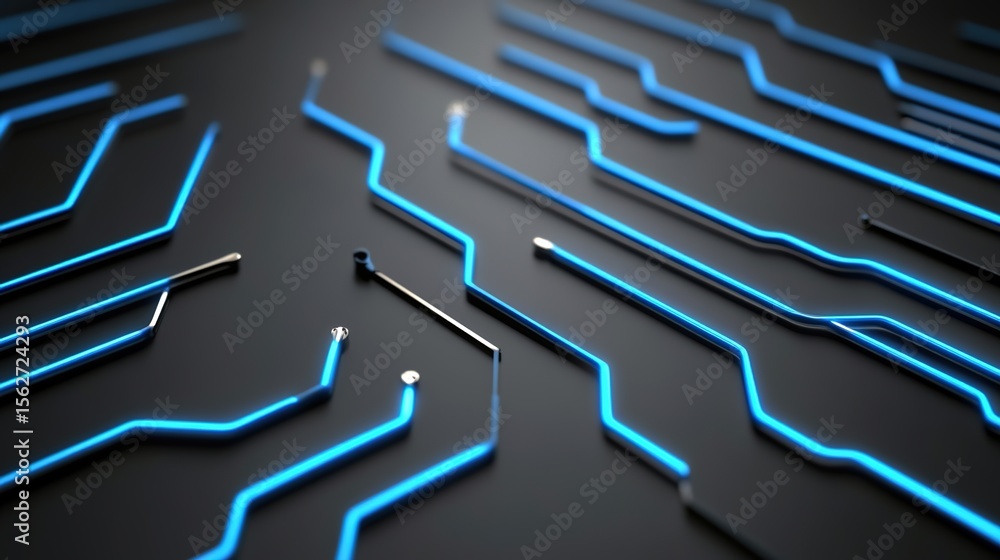 Poster abstract blue circuit lines on dark background for digital design