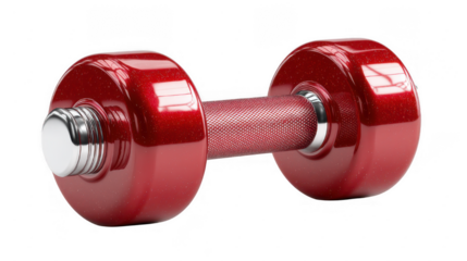 Red Dumbbell with Textured Handle on Transparent Background for Fitness and Workout Training