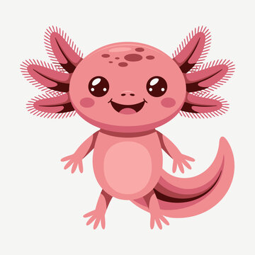 Axolotl vector of a cute cartoon Mexican salamander, ideal for naturethemed designs, educational materials, and childrens products.
