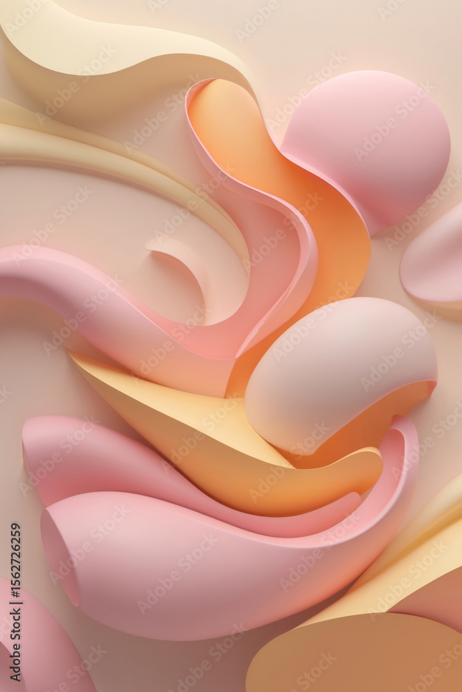Aufkleber smooth pastel tone wall background with 3d wave design in peach yellow orange gypsum surface for des
