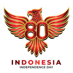 Garuda Eagle illustration with detailed feathers and wings, for 80th Indonesia Independence Day Logo