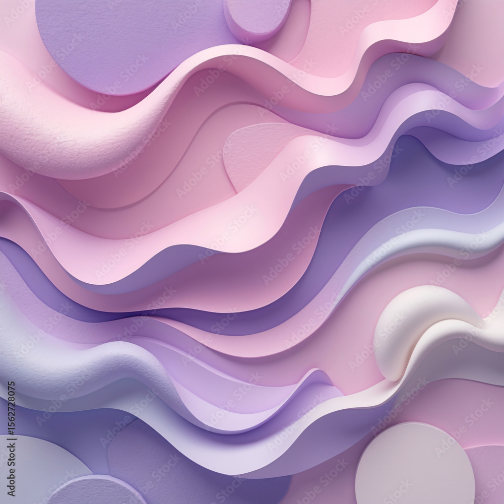 Fototapete pastel purple lilac and pink abstract wall background texture with wavy 3d gypsum pattern for interi