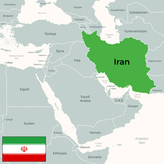 Obraz premium Map of Middle East, highlighted at Iran countries. With flag and border.